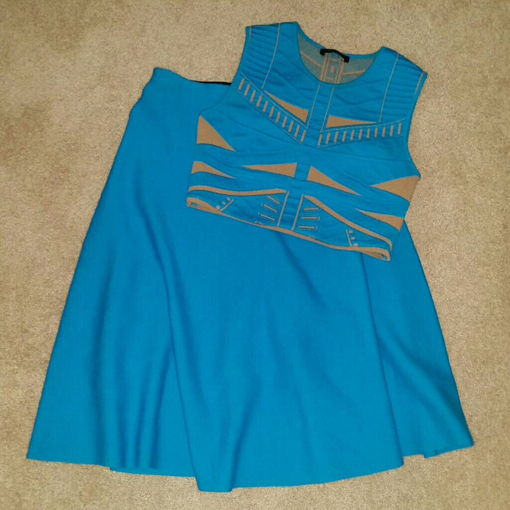 RVN Luxe Turquoise Crop Top and Skirt Set